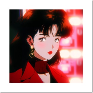 Anime Girl - Red Lights - AI Posters and Art